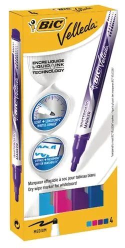 ROTULADOR VELLEDA LIQUIDO BLISTER 4 COLORES FASHION BIC