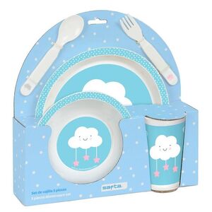 SET DE PLATOS, CUBIERTOS Y VASO PREESCOLAR NUBE