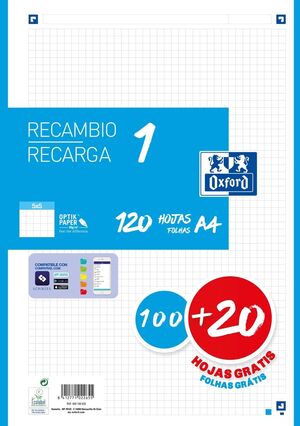 RECAMBIO OXFORD A4 100+20H 4T 5MM BANDA TURQUESA