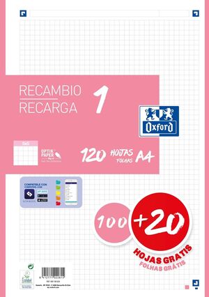RECAMBIO OXFORD A4 100+20H 4T 5MM BANDA ROSA CHICLE