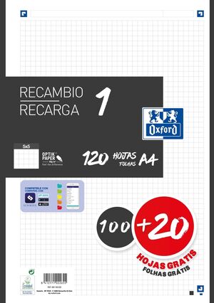 RECAMBIO OXFORD A4 100+20H 4T 5MM BANDA NEGRO