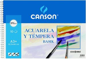 BLOC DIBUJO ESPIRAL BASIK ACUARELA Y TEMPERA A3+ 370G. CANSON