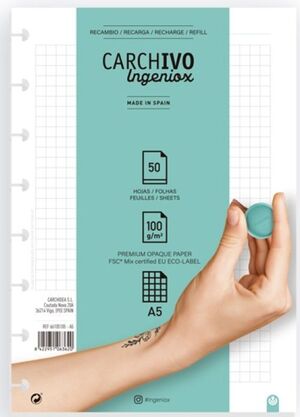 RECAMBIO CUADERNO INGENIOX A5 50H CUADRO 5X5