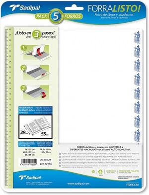 PAQ/5 FORRO LIBROS AJUSTABLE 29X55CM FORRALISTO PP 80MICRAS