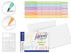 CUADERNO LETTERING BISMARK ING PASTEL A4 +5 ROTULADORES+PLANTILLA