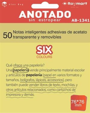 PAQUETE 50 NOTAS ADHESIVAS TRANSPARENTES AMARILLO FLUOR