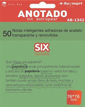 PAQUETE 50 NOTAS ADHESIVAS TRASPARENTES VERDE