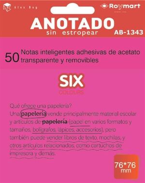 PAQUETE 50 NOTAS ADHESIVAS TRANSPARENTES ROSA