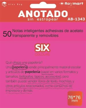 NOTAS ADHESIVAS 76X76 TRANSPARENTES ROSA PAQUETE 50 