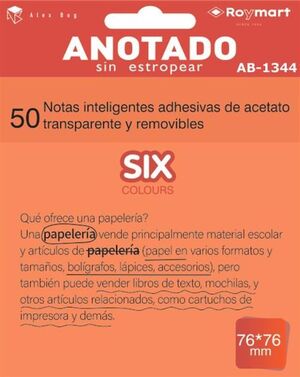 PAQUETE 50 NOTAS ADHESIVAS TRANSPARENTES NARANJA