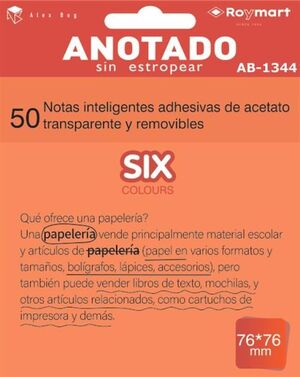 NOTAS ADHESIVAS 76X76 TRANSPARENTES NARANJA PAQUETE 50 