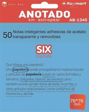 NOTAS ADHESIVAS 76X76 TRANSAPARENTES AZUL PAQUETE 50 