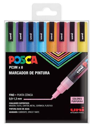 ROTULADOR UNI POSCA PC3M ESTUCHE 8 COLORES SPARKLING